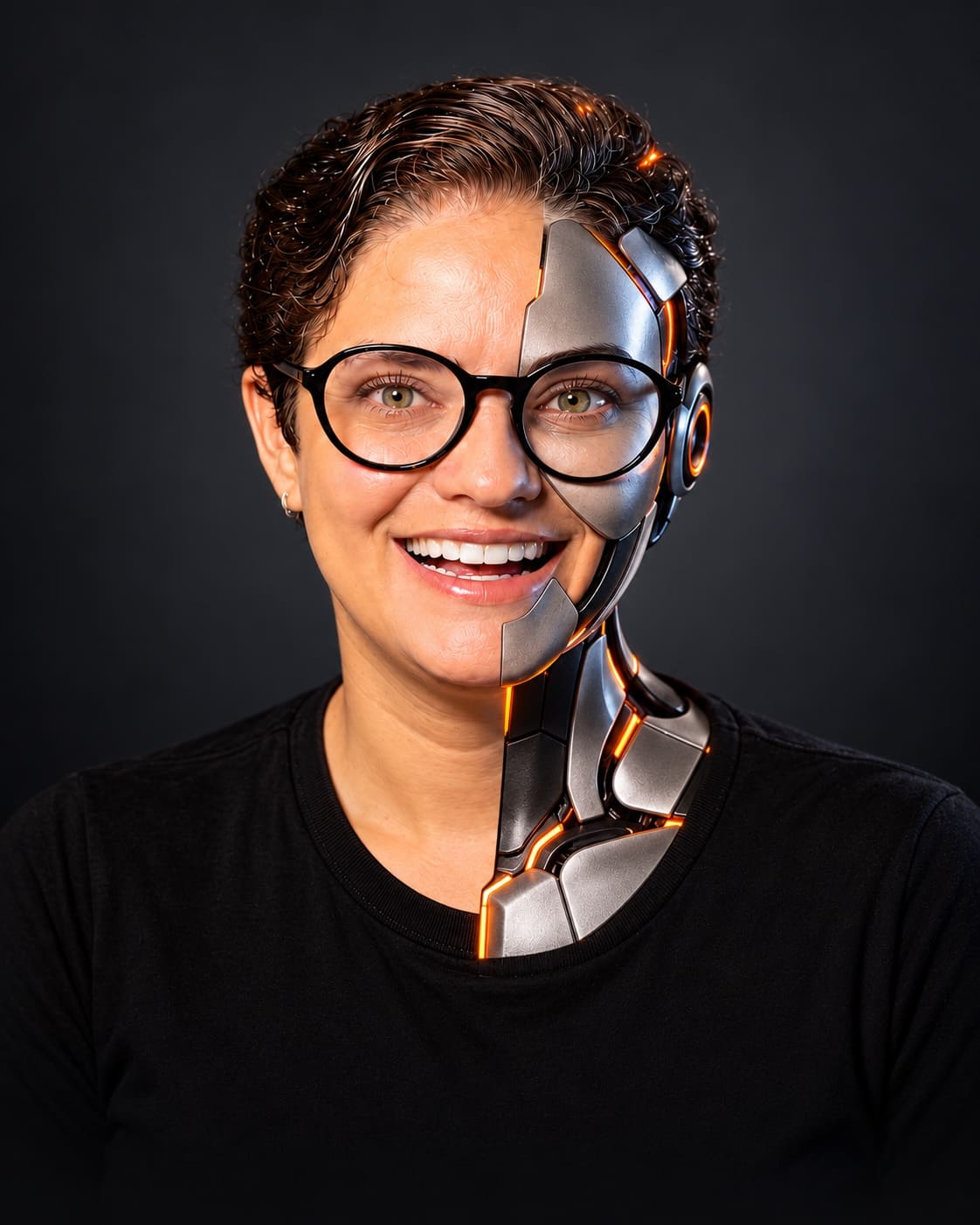 Gabi Carneiro em retrato artístico que combina presença humana e tecnologia
