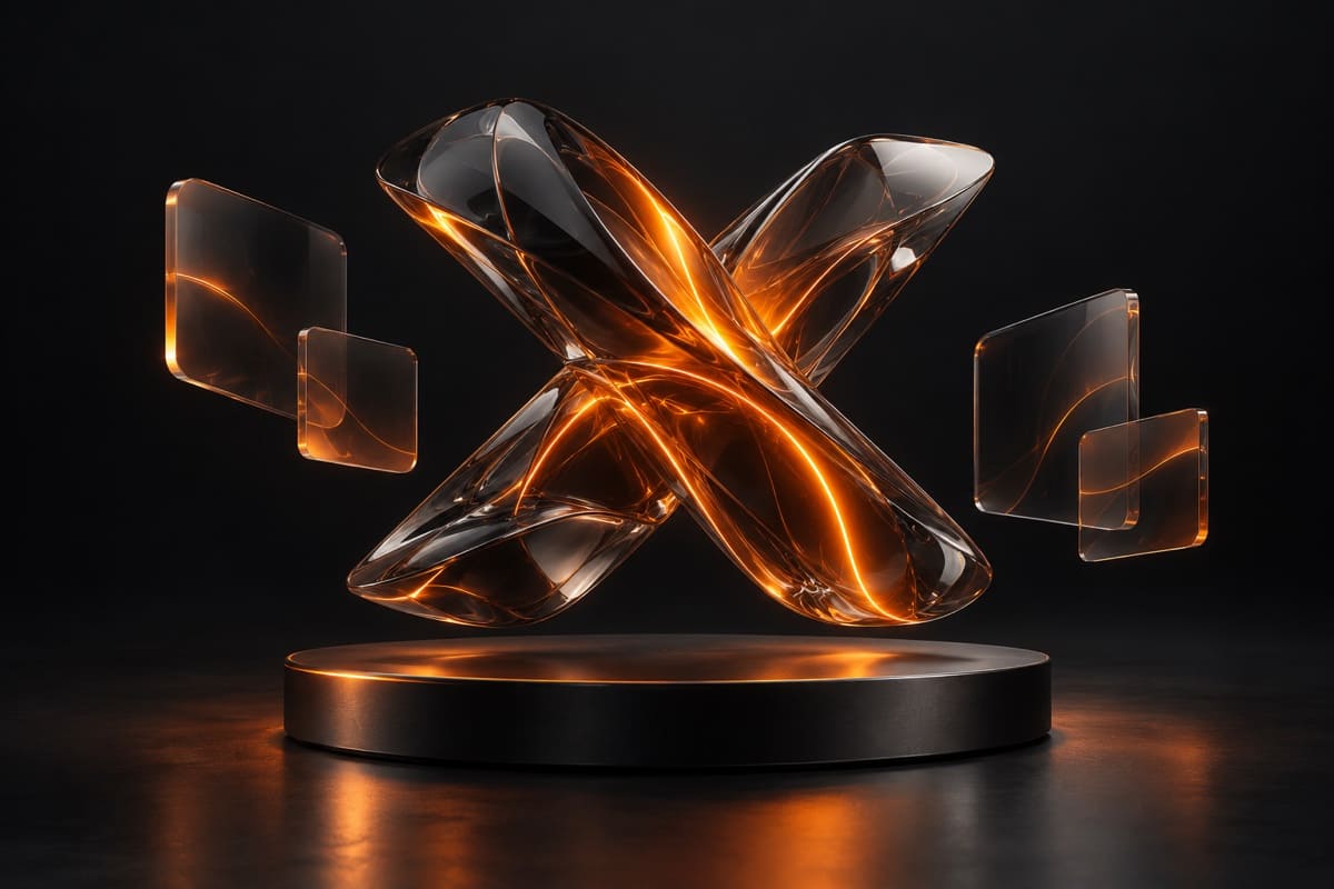 Arte conceitual em vidro com iluminação laranja